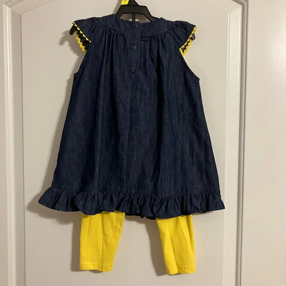 Good Lad Toddler Girls 4T Chambray Flower Applique Tunic and Leggings Set Yellow